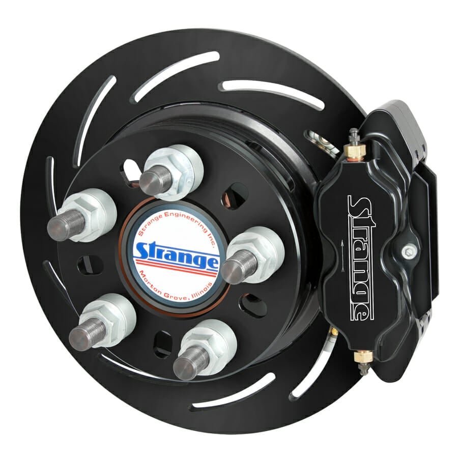 Strange Pro II Rear Brake Kit | For Mopar Housing Ends – Includes Bearings | 2 Pc Rotors, 4 Piston Calipers & DRM-35 Metallic Pads