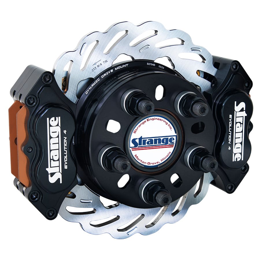 Strange Evolution Dynamic Drive Mount Dual Rear Brakes | For Strange 3.150″ Small GM Housing Ends | Evolution S Rotors, 4 Piston Billet Evolution 4 Calipers | With DTC-30 Semi Metallic Pads