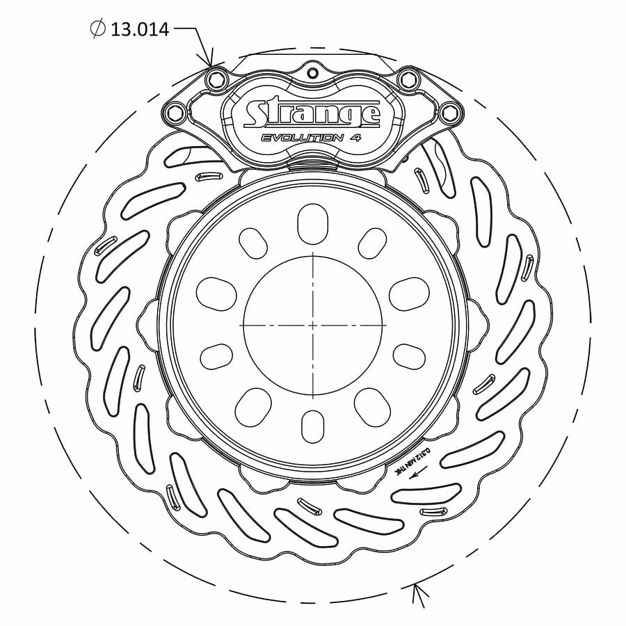 Strange Evolution Dynamic Drive Mount Dual Rear Brakes | For Strange 3.150″ Small GM Housing Ends | Evolution S Rotors, 4 Piston Billet Evolution 4 Calipers | With DTC-30 Semi Metallic Pads